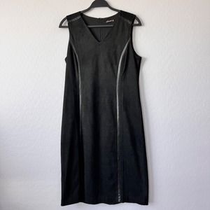 J.McLaughlin Faux Suede Dress Vegan Leather Trim Sleeveless‎ Black L